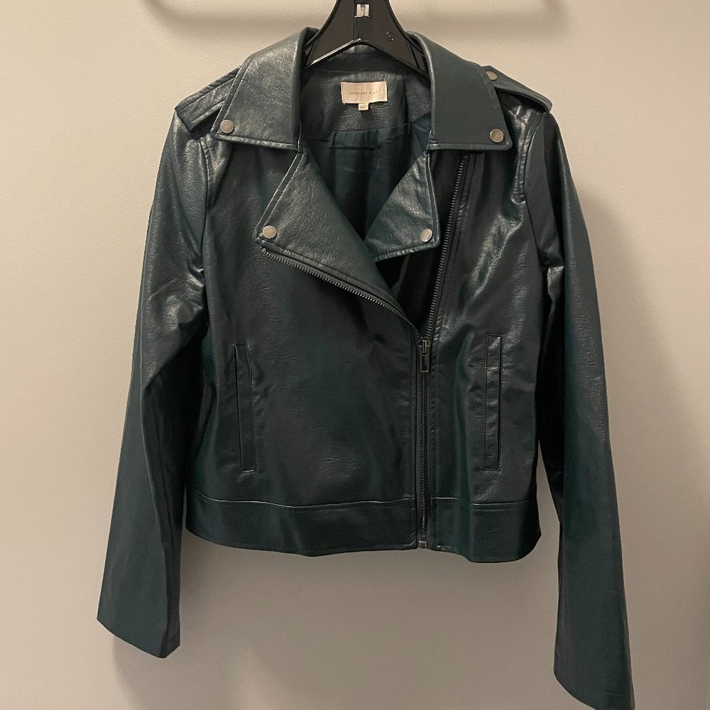 Skies Are Blue Vegan Leather Moto Jacket, Large